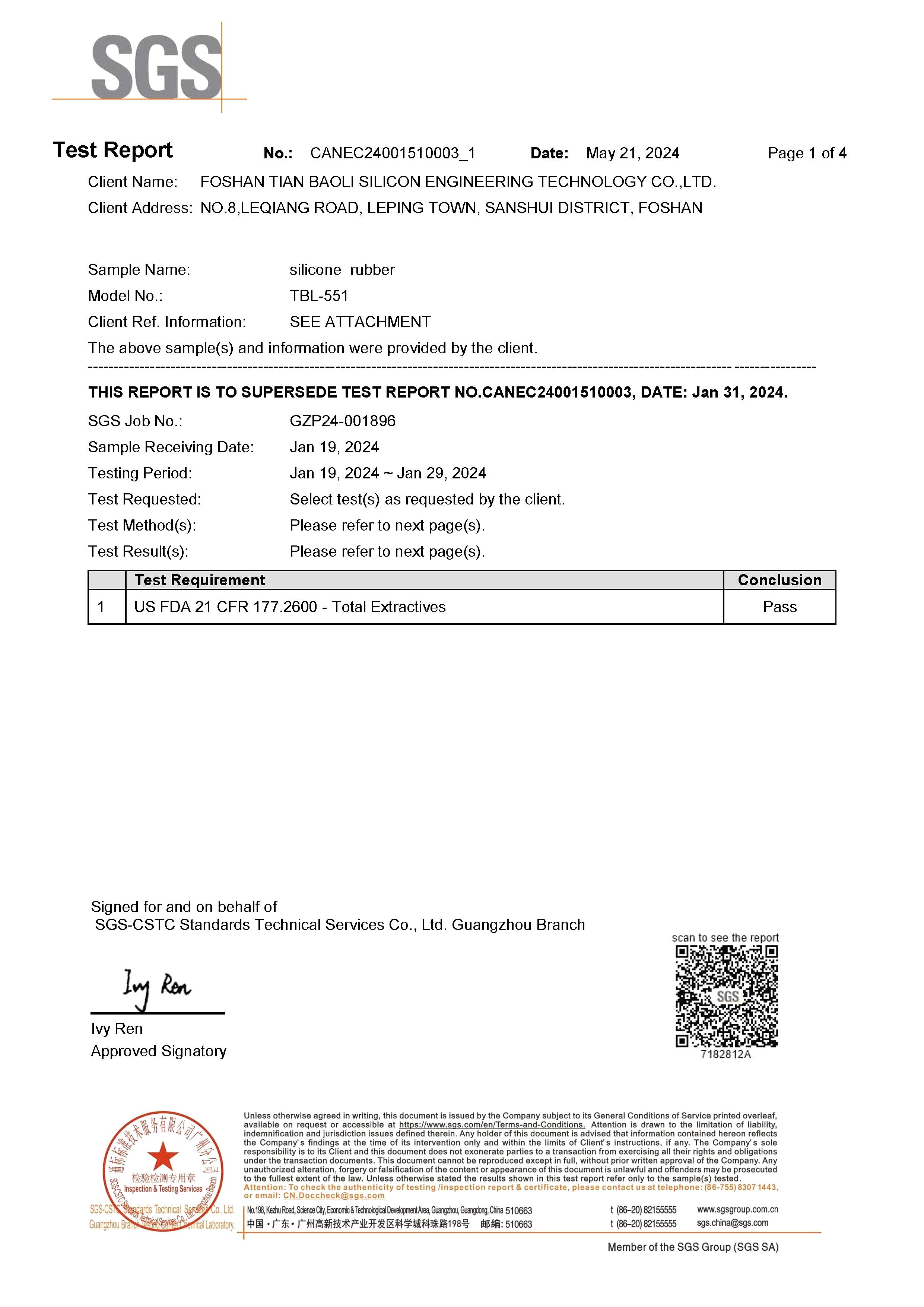 TBL 551 FDA sertifikası